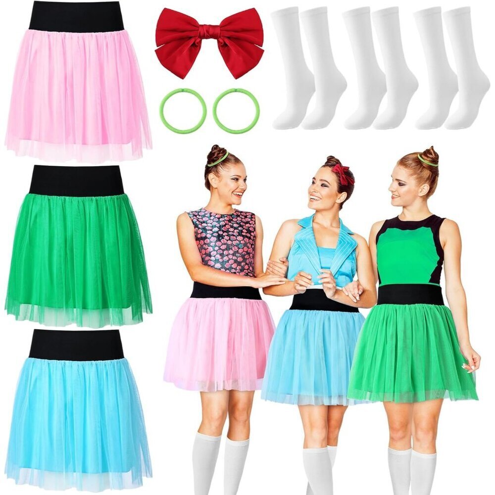 Halloween Costume Set Yo-Yo Tutu Skirts Hair Clips Knee High Socks